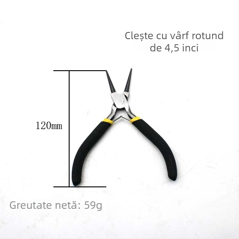 Set de 8 piese: clește mini 4,5 inch, mânere negre și galbene, unelte multifuncționale, clește diagonal, clește cu nas de ac, clește cu nas plat