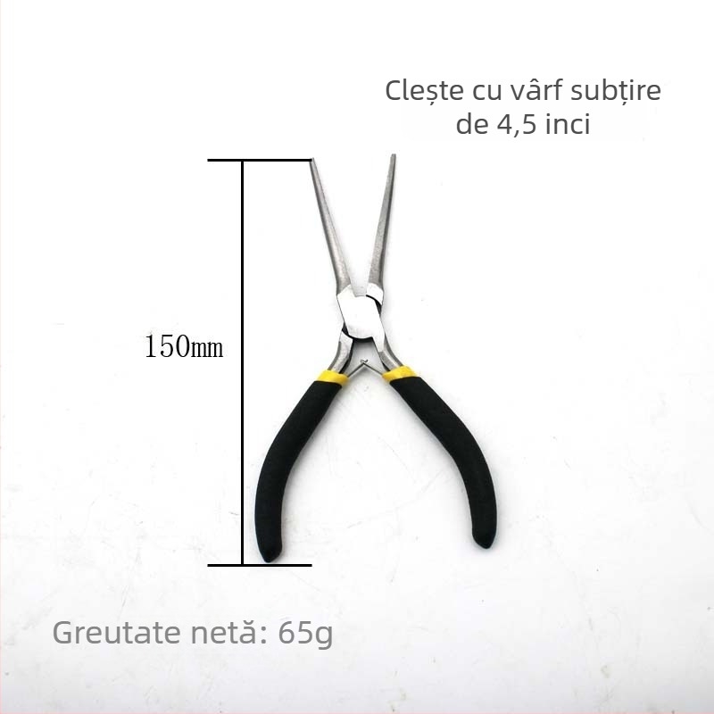Set de 8 piese: clește mini 4,5 inch, mânere negre și galbene, unelte multifuncționale, clește diagonal, clește cu nas de ac, clește cu nas plat