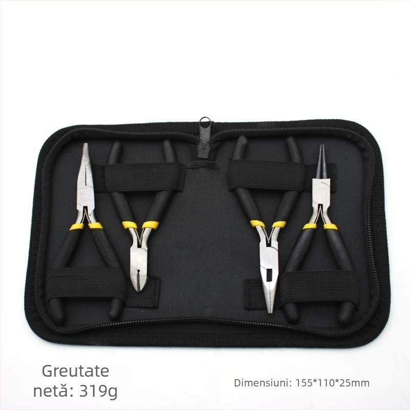 Set de 8 piese: clește mini 4,5 inch, mânere negre și galbene, unelte multifuncționale, clește diagonal, clește cu nas de ac, clește cu nas plat