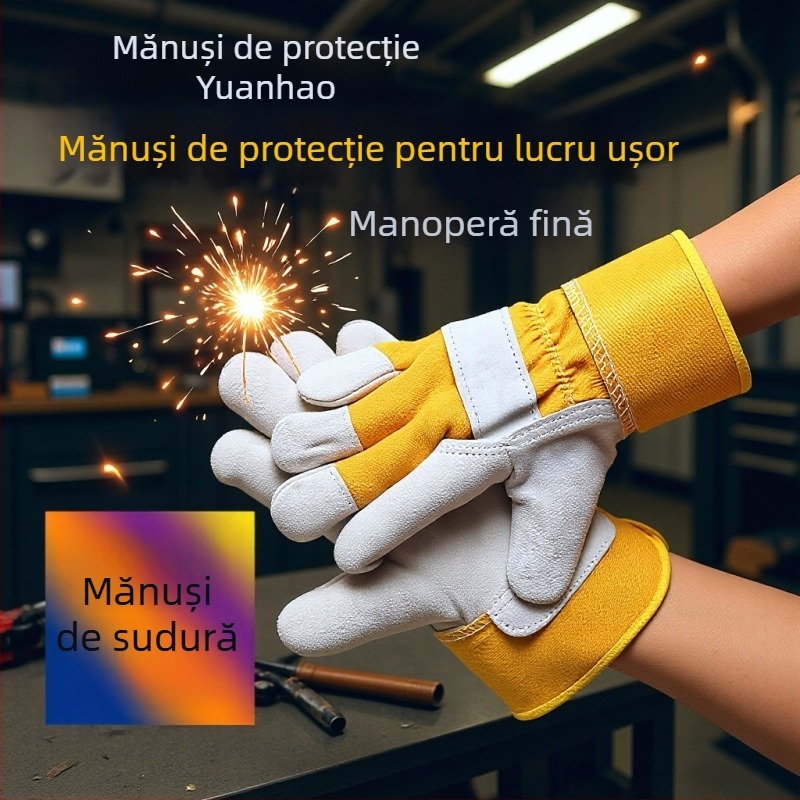 Mănuși de sudură izolate, din piele de vițel în două straturi, moi, rezistente la căldură, pentru șantiere industriale