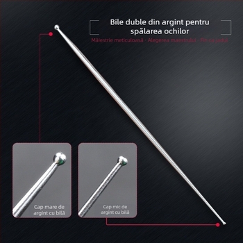 Set profesional de instrumente pentru spalarea ochilor și curățarea urechilor, cu cap dublu, ac de argint 925 pentru spalarea ochilor, instrument de curățare a urechilor, tijă cu mărgele de argint și vârf rotund pentru curățarea ochilor