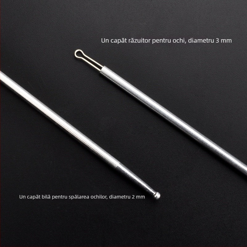 Set profesional de instrumente pentru spalarea ochilor și curățarea urechilor, cu cap dublu, ac de argint 925 pentru spalarea ochilor, instrument de curățare a urechilor, tijă cu mărgele de argint și vârf rotund pentru curățarea ochilor