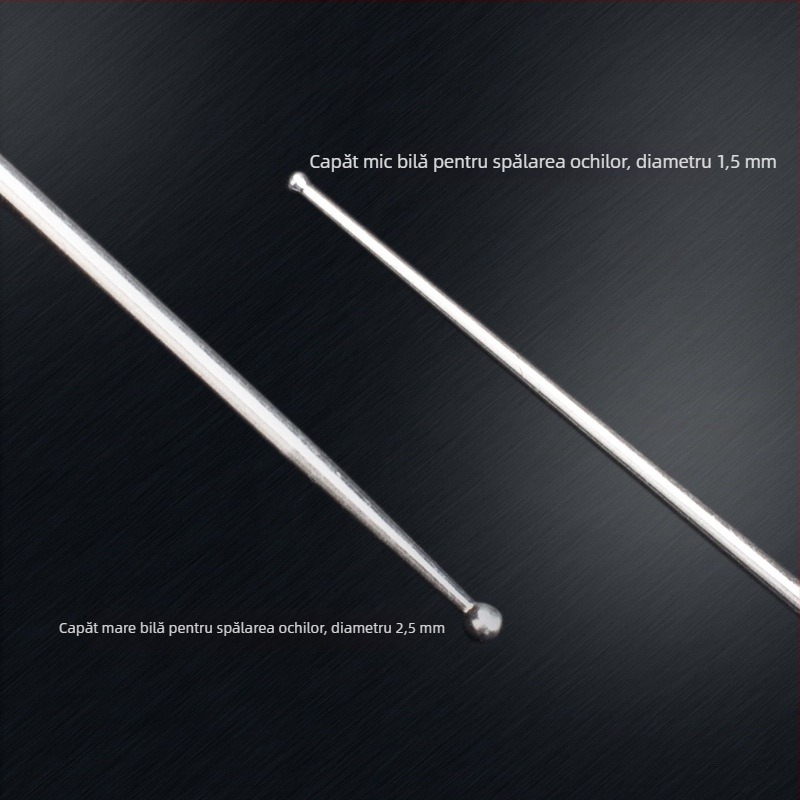 Set profesional de instrumente pentru spalarea ochilor și curățarea urechilor, cu cap dublu, ac de argint 925 pentru spalarea ochilor, instrument de curățare a urechilor, tijă cu mărgele de argint și vârf rotund pentru curățarea ochilor