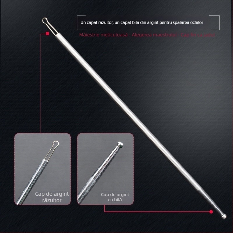 Set profesional de instrumente pentru spalarea ochilor și curățarea urechilor, cu cap dublu, ac de argint 925 pentru spalarea ochilor, instrument de curățare a urechilor, tijă cu mărgele de argint și vârf rotund pentru curățarea ochilor