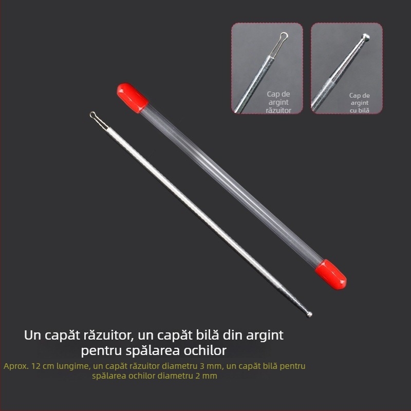Set profesional de instrumente pentru spalarea ochilor și curățarea urechilor, cu cap dublu, ac de argint 925 pentru spalarea ochilor, instrument de curățare a urechilor, tijă cu mărgele de argint și vârf rotund pentru curățarea ochilor