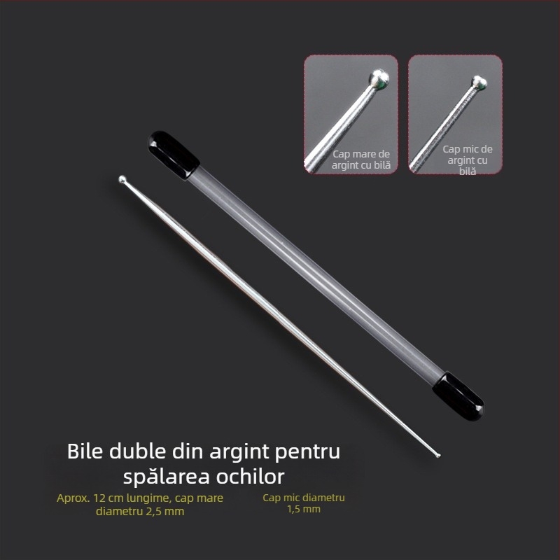 Set profesional de instrumente pentru spalarea ochilor și curățarea urechilor, cu cap dublu, ac de argint 925 pentru spalarea ochilor, instrument de curățare a urechilor, tijă cu mărgele de argint și vârf rotund pentru curățarea ochilor