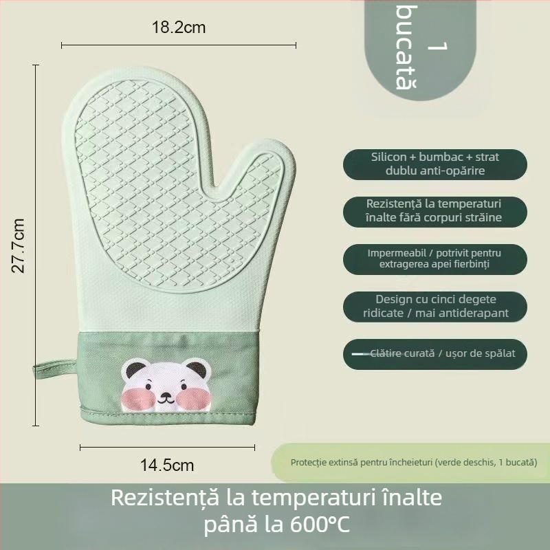 Mănuși groase din silicon pentru cuptor, rezistente la temperaturi înalte, anti-alunecare, pentru cuptor cu microunde și coacere, bucătărie, model ursuleț