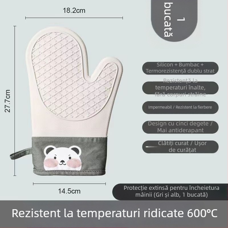 Mănuși groase din silicon pentru cuptor, rezistente la temperaturi înalte, anti-alunecare, pentru cuptor cu microunde și coacere, bucătărie, model ursuleț