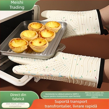 Mănuși de bucătărie din silicon și bumbac, de calitate alimentară, rezistente la temperaturi înalte, groase, pentru cuptor și cuptor cu microunde