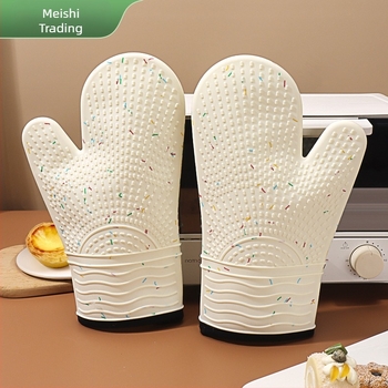 Mănuși de bucătărie din silicon și bumbac, de calitate alimentară, rezistente la temperaturi înalte, groase, pentru cuptor și cuptor cu microunde