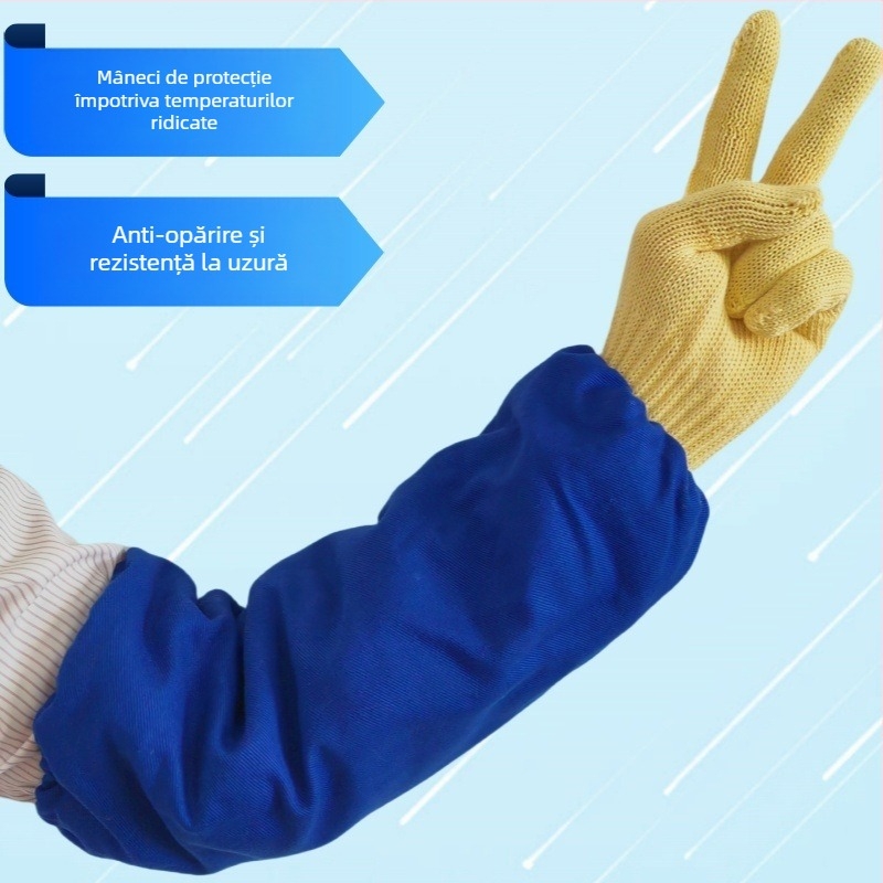 Manșete izolante pentru antebrațe, groase și prelungite, din aramidă și bumbac, rezistente la foc și uzură, protecție pentru încheietură și antebraț, rezistență la temperaturi până la 300°C, protecție împotriva arsurilor până la 500°C