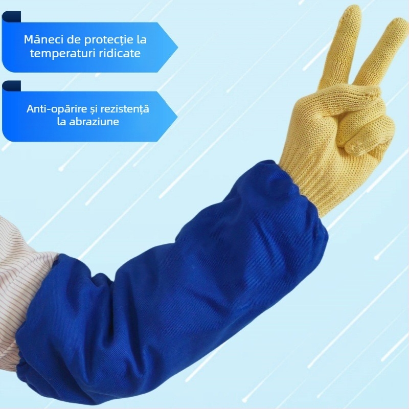 Manșete izolante pentru antebrațe, groase și prelungite, din aramidă și bumbac, rezistente la foc și uzură, protecție pentru încheietură și antebraț, rezistență la temperaturi până la 300°C, protecție împotriva arsurilor până la 500°C