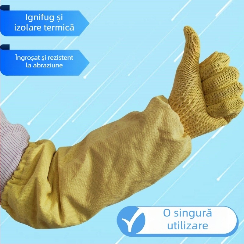Manșete izolante pentru antebrațe, groase și prelungite, din aramidă și bumbac, rezistente la foc și uzură, protecție pentru încheietură și antebraț, rezistență la temperaturi până la 300°C, protecție împotriva arsurilor până la 500°C