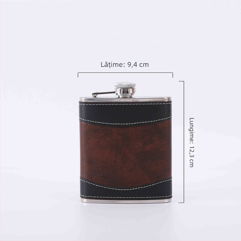 Flacon din oțel inoxidabil cu husă din piele, capacitate 501–600 ml, portabil pentru camping