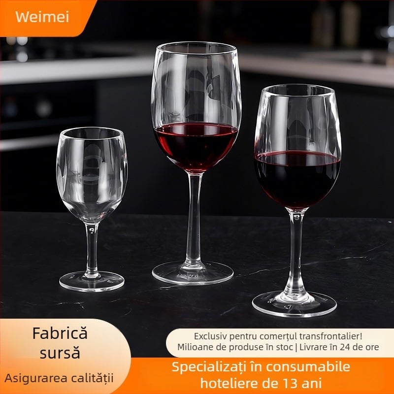 Pahar de vin din plastic acrilic PS, pentru uz casnic și restaurant, transparent, cu picior, rezistent la căderi