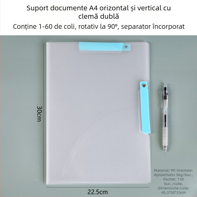Mapă creativă pentru elevi cu două bare rotative, închidere laterală, format A4, organizator colorat pentru birou