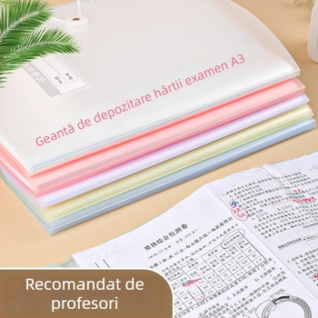 Dosar din plastic A3 pentru fișe de test, cu buzunare transparente