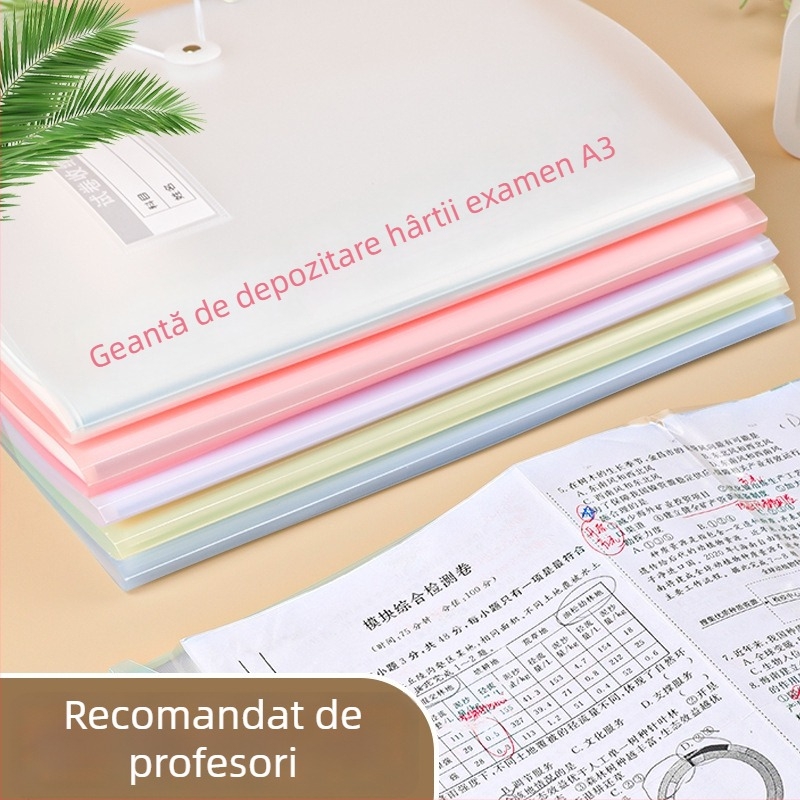 Dosar din plastic A3 pentru fișe de test, cu buzunare transparente