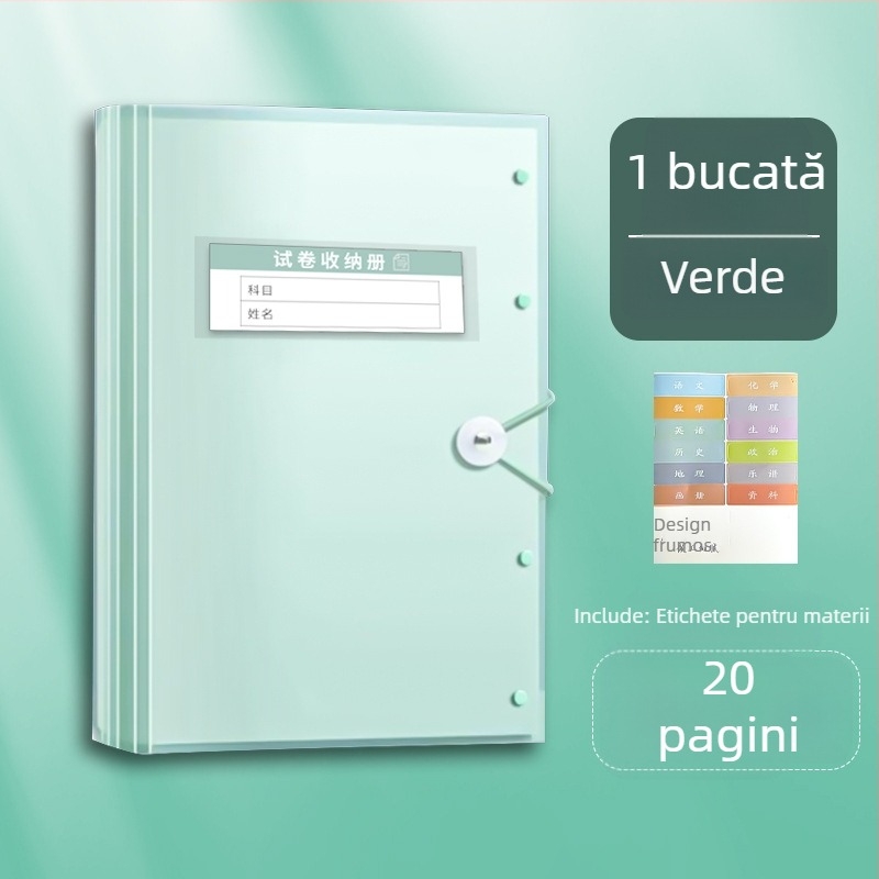Dosar din plastic A3 pentru fișe de test, cu buzunare transparente