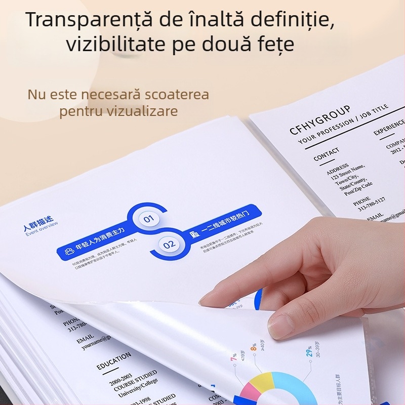 Dosar A4 cu husă dură, cu inserții transparente pentru pagini, dosar pentru documente și partituri, geantă de stocare a datelor