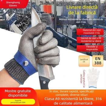 Mănuși rezistente la tăiere cu cataramă metalică, cablu din oțel, cinci degete, mănuși de protecție pentru sudori