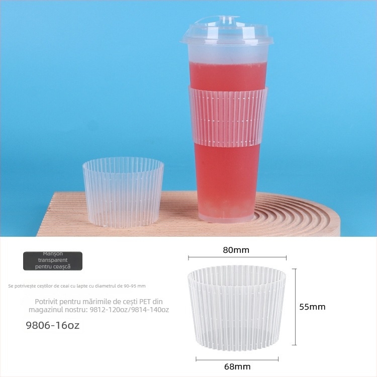 Manșon din plastic transparent pentru pahare de ceai cu lapte, o singură utilizare, izolație termică, pentru diametre 90/95/98 mm