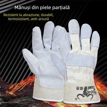 Mănuși de sudură Welding Beast, din piele de vită în două straturi, rezistente la căldură, uzură și foc