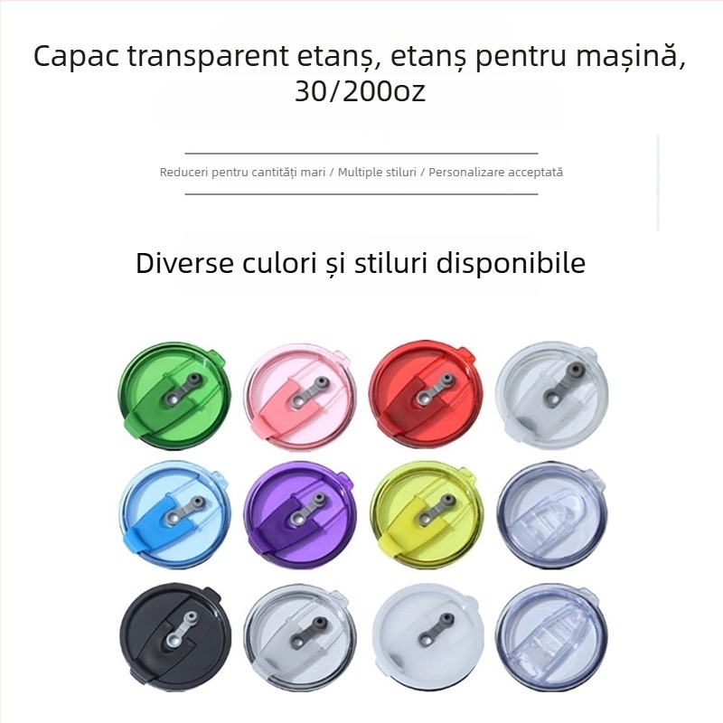 Cap din plastic transparent pentru pahare de mașină 20oz/30oz, capac cu apăsare și capac pentru pai