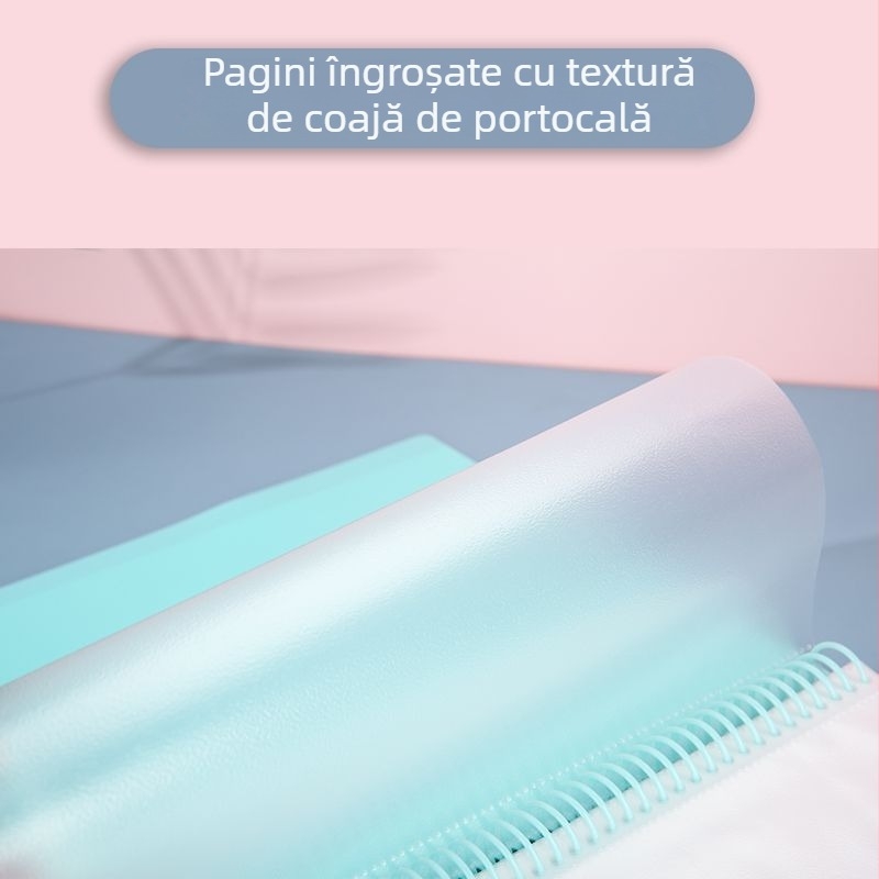 Mapă PP transparentă pentru inserții A4, 20 pagini, 48 găuri pentru spirală, depozitare lucrări ale elevilor