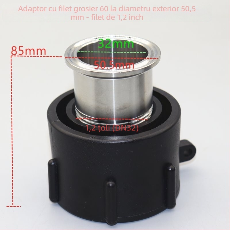 Adaptor de ieșire pentru fitinguri de valve IBC din oțel inoxidabil 304, cu clemă inelară și conectare Chuck
