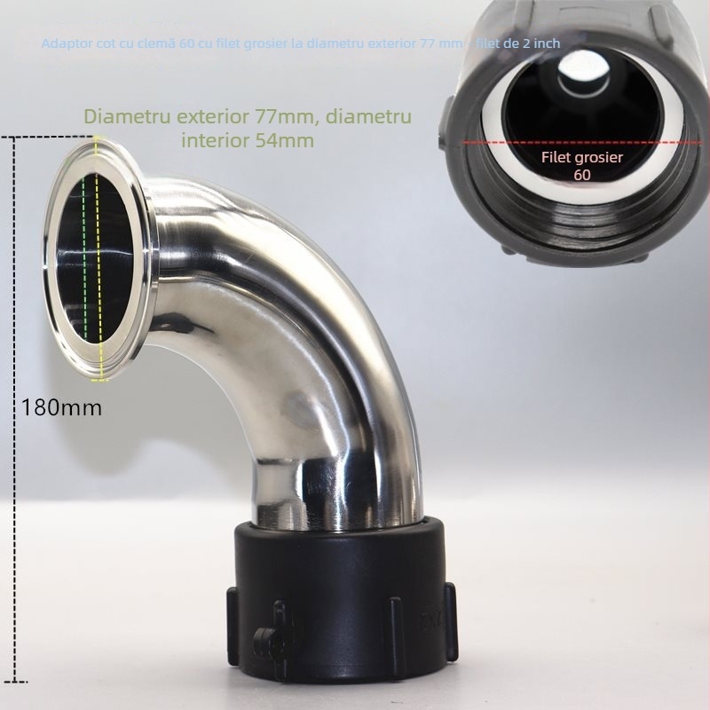 Adaptor de ieșire pentru fitinguri de valve IBC din oțel inoxidabil 304, cu clemă inelară și conectare Chuck