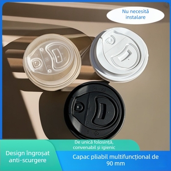 Cap de pahar pliabil, etanș la scurgeri, de unică folosință — pentru ceai cu lapte și cafea fierbinte, capac de tip fluture din PP pentru pahare de carton