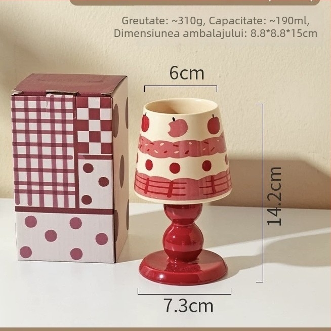 Ceașcă ceramică cu motiv fructat, înaltă pe picior, design creativ pentru desert, ceașcă drăguță de cafea