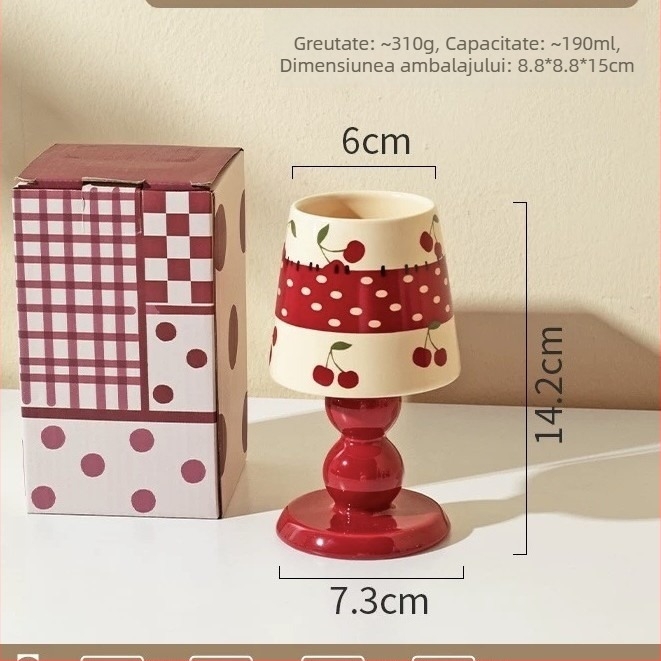 Ceașcă ceramică cu motiv fructat, înaltă pe picior, design creativ pentru desert, ceașcă drăguță de cafea