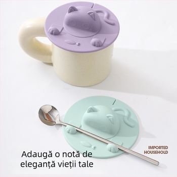 Capac pentru pahar cu pisică, silicon de calitate alimentară, rezistent la temperaturi înalte, protecție împotriva prafului, capac universal pentru pahare din sticlă, suport pentru telefon