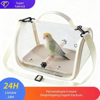 Geantă portabilă transparentă pentru papagal, pentru ieșiri, rucsac pentru păsări, pliabil, curea cross-body, cu design anti-evadare