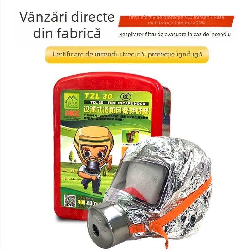 Respirator cu filtru din carbon activ pentru praf, fum și gaze nocive; dispozitiv de auto-salvare