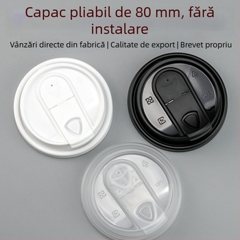 80 Caliber Capac de unică folosință pentru băuturi calde, capac de pahar integrat, din plastic, cu design U pliabil, pentru cafea și ceai cu lapte
