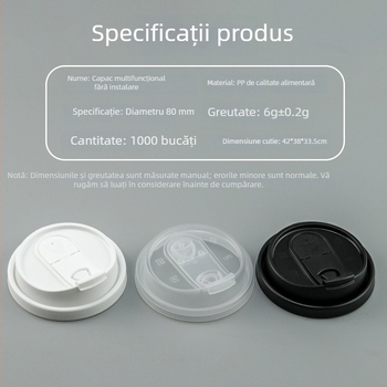 80 Caliber Capac de unică folosință pentru băuturi calde, capac de pahar integrat, din plastic, cu design U pliabil, pentru cafea și ceai cu lapte