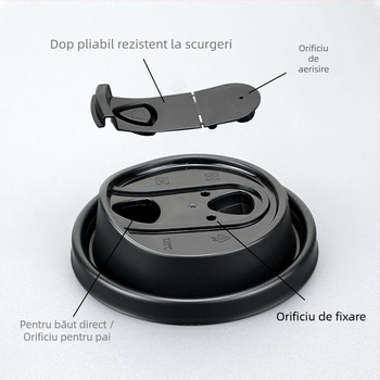 80 Caliber Capac de unică folosință pentru băuturi calde, capac de pahar integrat, din plastic, cu design U pliabil, pentru cafea și ceai cu lapte