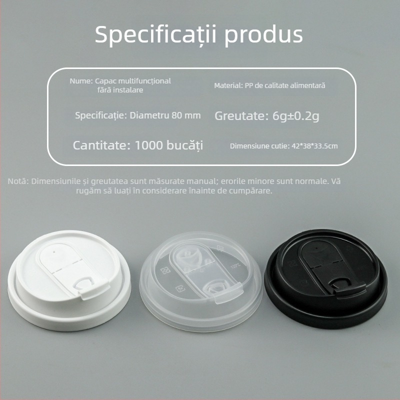 80 Caliber Capac de unică folosință pentru băuturi calde, capac de pahar integrat, din plastic, cu design U pliabil, pentru cafea și ceai cu lapte