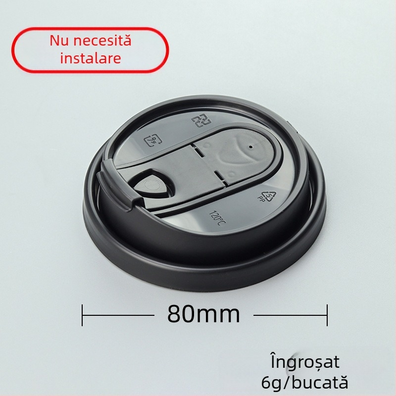 80 Caliber Capac de unică folosință pentru băuturi calde, capac de pahar integrat, din plastic, cu design U pliabil, pentru cafea și ceai cu lapte