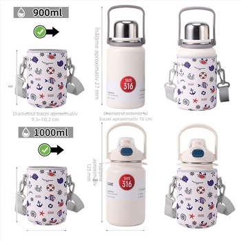 Husă din neopren pentru cană termo 900–1000 ml, protecție pentru drumeții, cu spațiu de depozitare