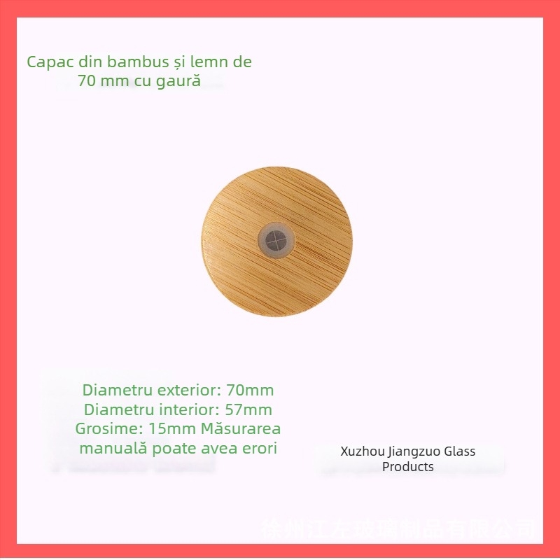 Cap Mason cu orificiu, capac din bambus pentru băuturi, capac pentru pahar cu pai, modele 70 și 86