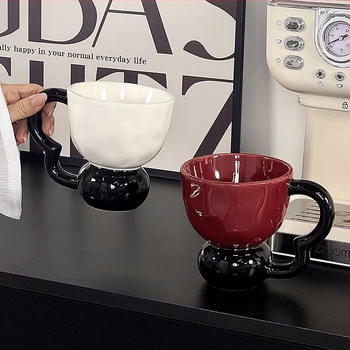 Ceașcă ceramică de tip B, cu culori în contrast și formă sferică, stil ușor lux, valoare estetică ridicată, pentru acasă, cămin și birou