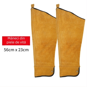 Echipament de protecție pentru sudură din piele de vacă: costum din piele cu izolație, rezistent la flăcări și uzură, cu șorț de sudură
