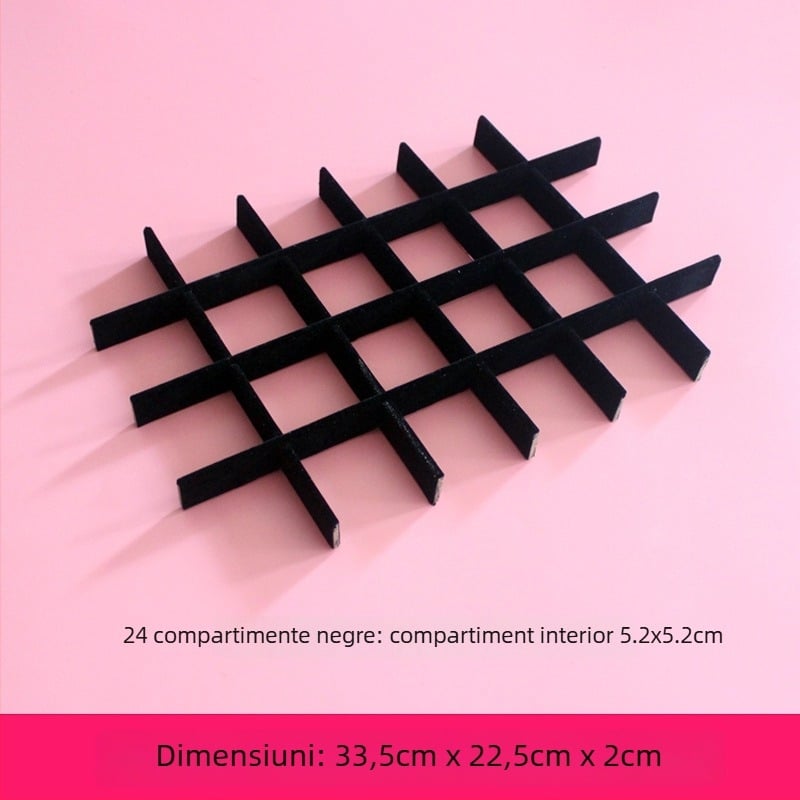 Cutie de bijuterii cu compartimente în grilă, placă DIY pentru activități cu căptușeală din plasă, tavă interioară și suport pentru carduri