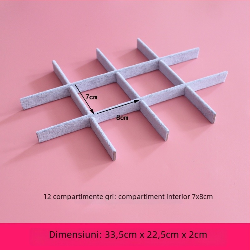 Cutie de bijuterii cu compartimente în grilă, placă DIY pentru activități cu căptușeală din plasă, tavă interioară și suport pentru carduri