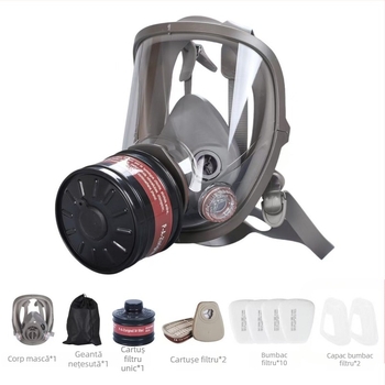 Mască de protecție cu conexiune la canistră de filtru, dublu scop, pentru vopsire cu pulverizare, substanțe chimice și praf, design cu trei interfețe