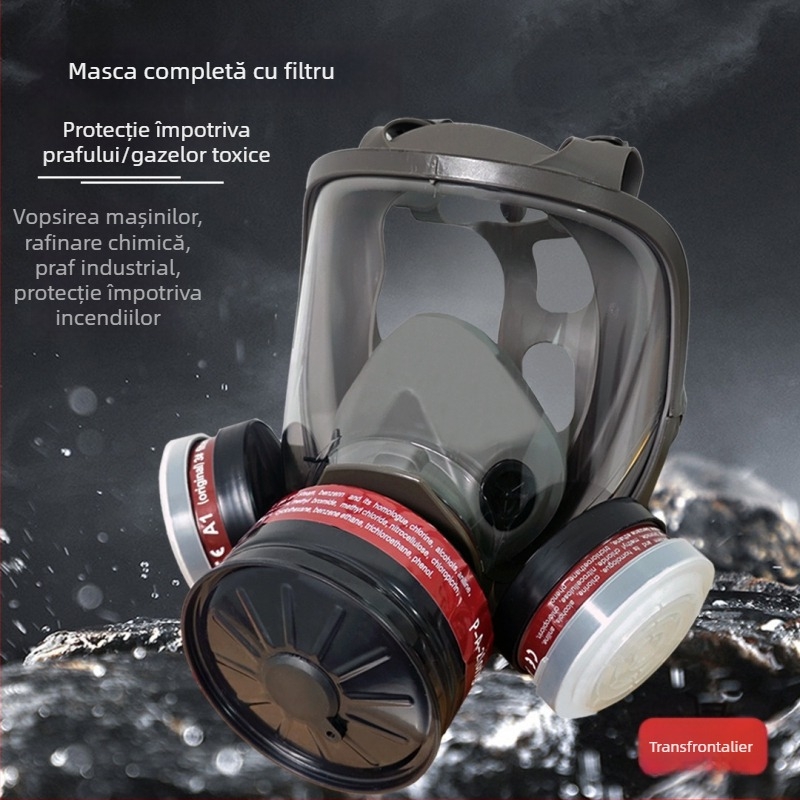 Mască de protecție cu conexiune la canistră de filtru, dublu scop, pentru vopsire cu pulverizare, substanțe chimice și praf, design cu trei interfețe